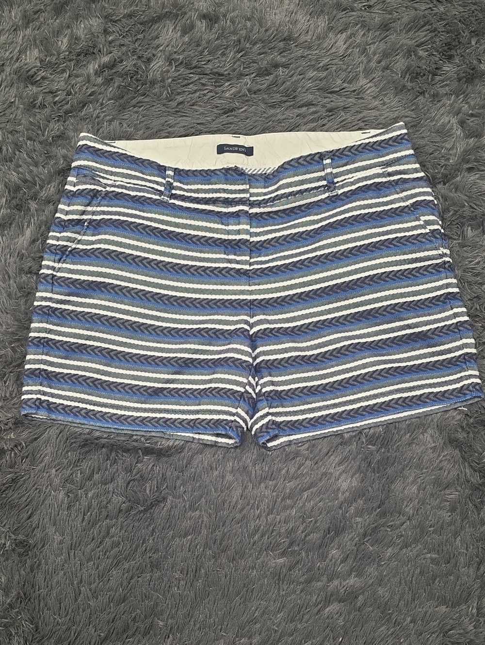 Lands' End -Blue & White Striped Women’s Low Rise Shorts. Size 10